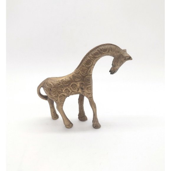 Solid Brass Giraffe Figurine with Patina Vintage Safari African Animal Decor - Picture 1 of 5